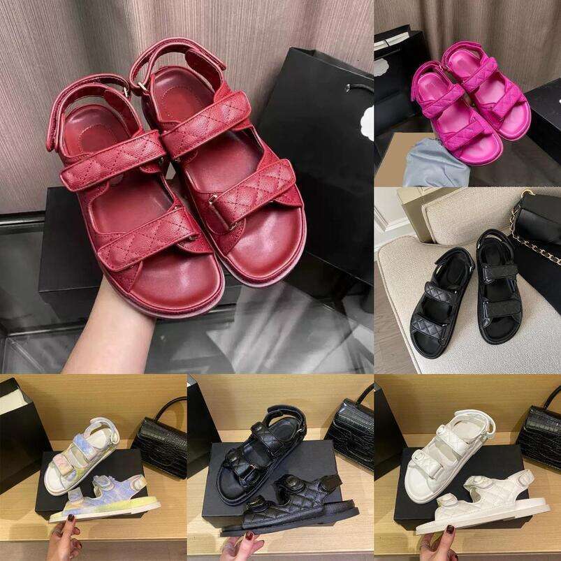 Designer sandals Women Sandals slippers real Calf leather Womens Slides Jelly quilted Platform grandad luxury sandal Beach circular