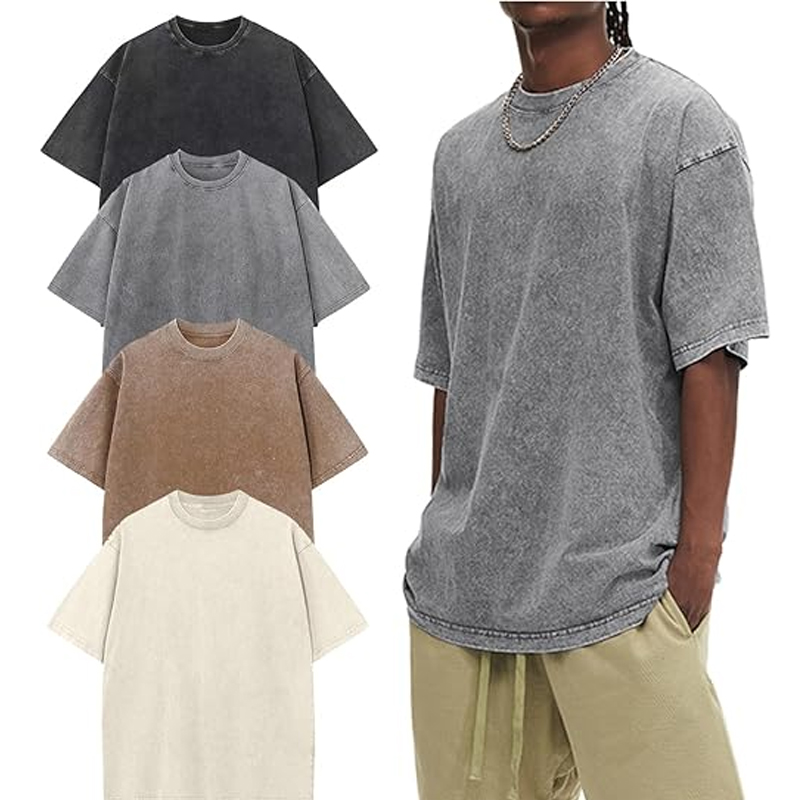 3-piece men's oversized T-shirt retro T-shirt loose short sleeved casual streetwear loose washed unisex top