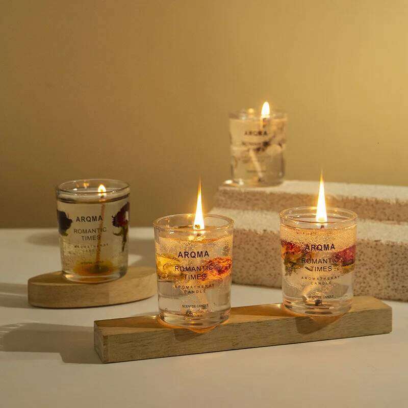 1Pc Dried Flower Jelly Wax Scented Candle, Rose Lime Aromatherapy Candles for Home/Office Fragrance Freshener Decoration Gift H260225