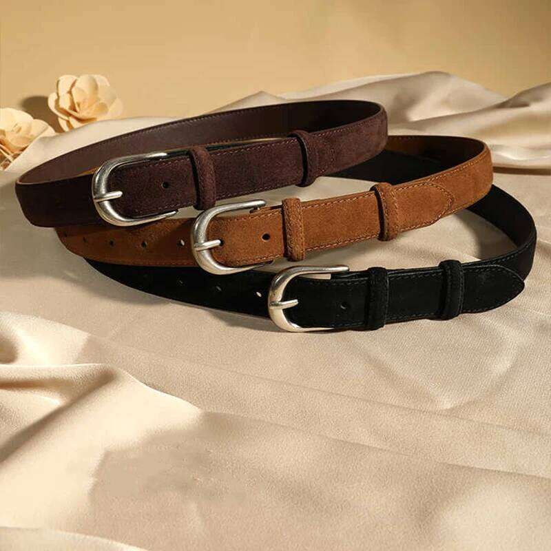 Casual Genuine Leather Belt Suede Cowhide Belts for Women Wide Elegant Dress Jeans Waistband Silver Buckle belt Y260225
