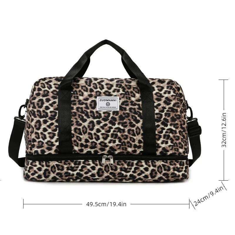 Fashionable Leopard Print Travel Bag, Large Capacity, Independent Shoe Compartment, Suitable for Travel, Fitness, Vacation, Etc Y260225
