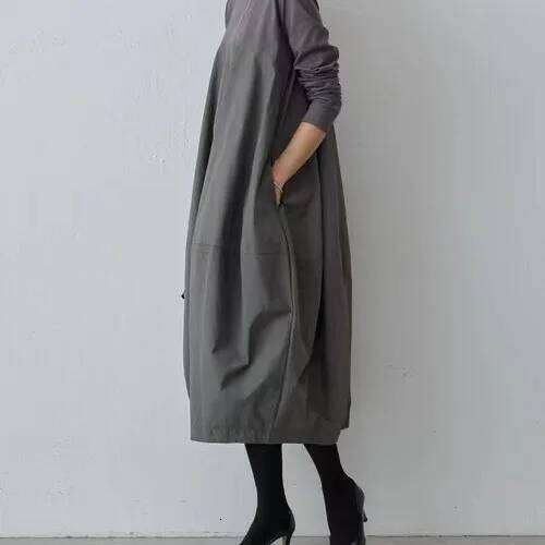 2025 Autumn and Winter New Japanese Korean Round Neck Long Sleeve Knitted Spliced long Dress XJ260225