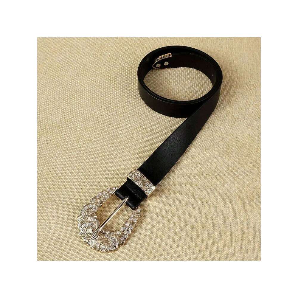 1 women's black gold alloy buckle belt, bohemian atmosphere, simple fashion wear, trendy clothing, suitable for daily use Y260225