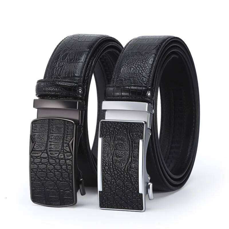 New cowhide leather men's casual business with automatic buckle belt, crocodile grain design pants belt Y260225