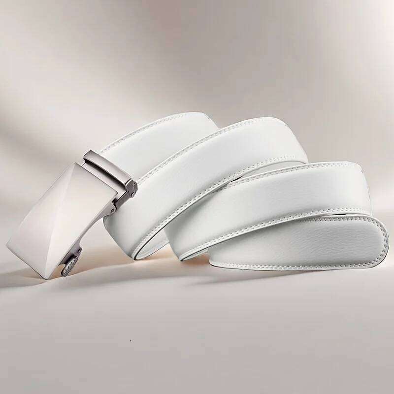 Men Leather Waist Straps Belts Weddings/Business Men's White Automatic Buckle Elegant Formal Belt Gift for Husband/Dad Y260225
