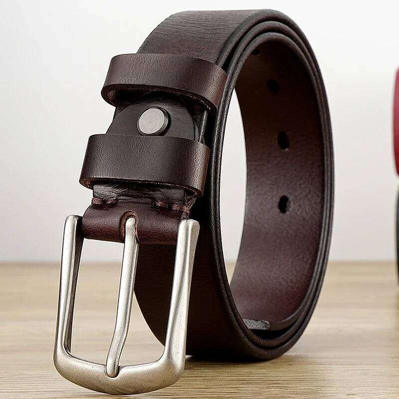Belt genuine leather first layer cowhide needle buckle youth simple casual rivet retro women's belt men's handmade Y260225