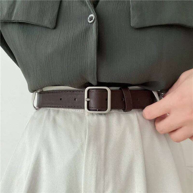 2013 new Korean fashion wild Chic students casual retro simple square buckle trouser belt men and women Y260225