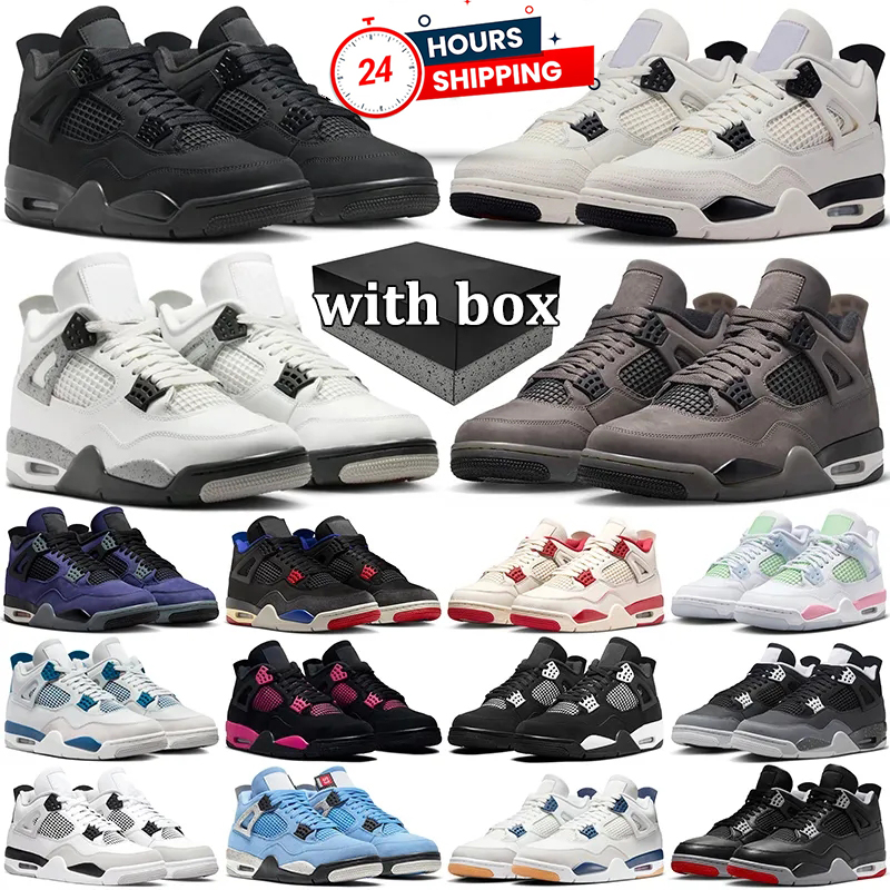 Free shipping with box 4 basketball shoes designer for men women stylish sneakers 4s black cats white red navy blue pink brown grey mens womens outdoor sports