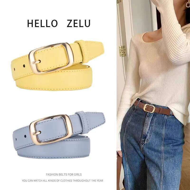 The new style jeans casual fashionable versatile, and the women's belt is decorated with black tri Y260225