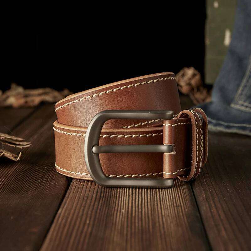 Handmade Thickened Genuine With Alloy Pin Buckle Full Grain Cowhide Leather Waist Strap Daily Casual Pants Belt Men Y260225