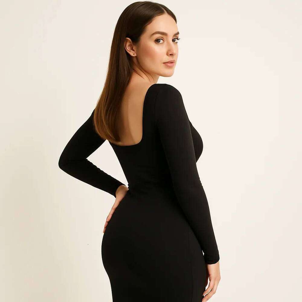 Chic Basic Minimalist Scoop Neck Long Dress - Ankle-Length Knit XJ260225