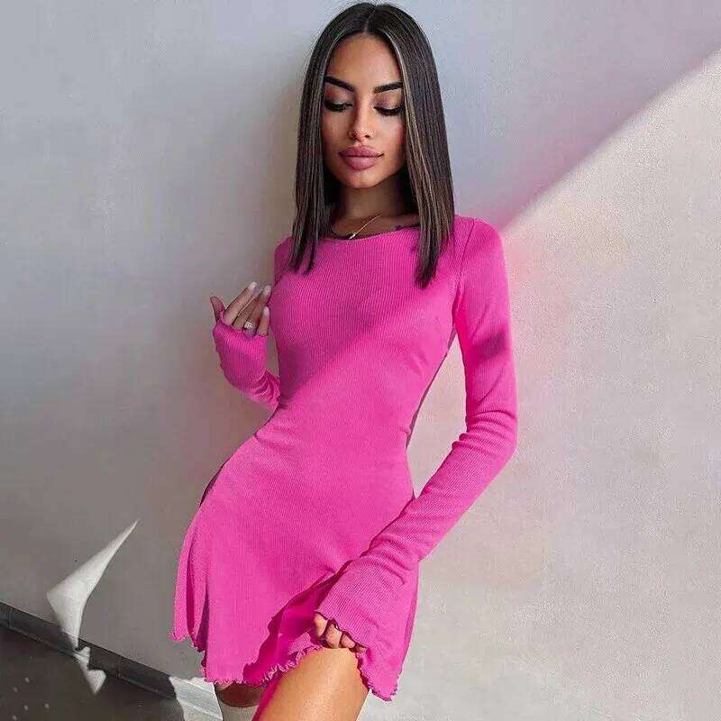 Dulzura Women 2024 Spring Autumn Fashion Long Sleeve Knitted Streetwear Bodycon Short Mini Dress Wholesale Items For Business XJ260225