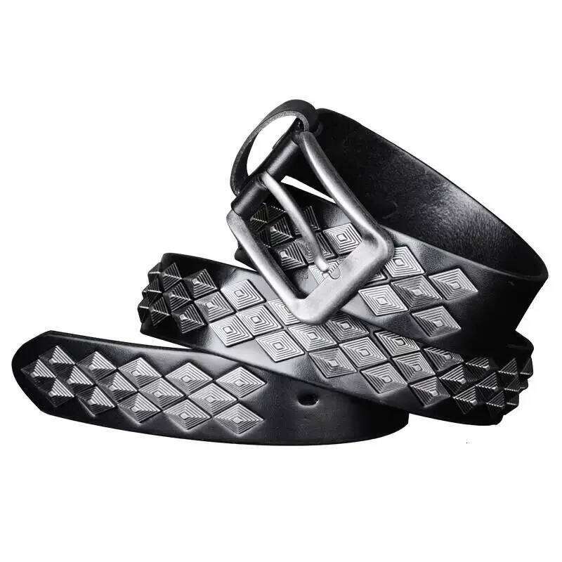 3.8cm Designer Brand Men Rivet 100% Real Pin Male Rock Top Grain Genuine Leather Cowhide Luxury Punk Belt Jean Y260225