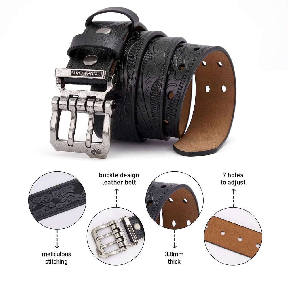 BISON DENIM Men Belts Cow Split Genuine Leather Business Waist Straps Retro Pin Buckle Fancy Male Belt For Jeans Y260225