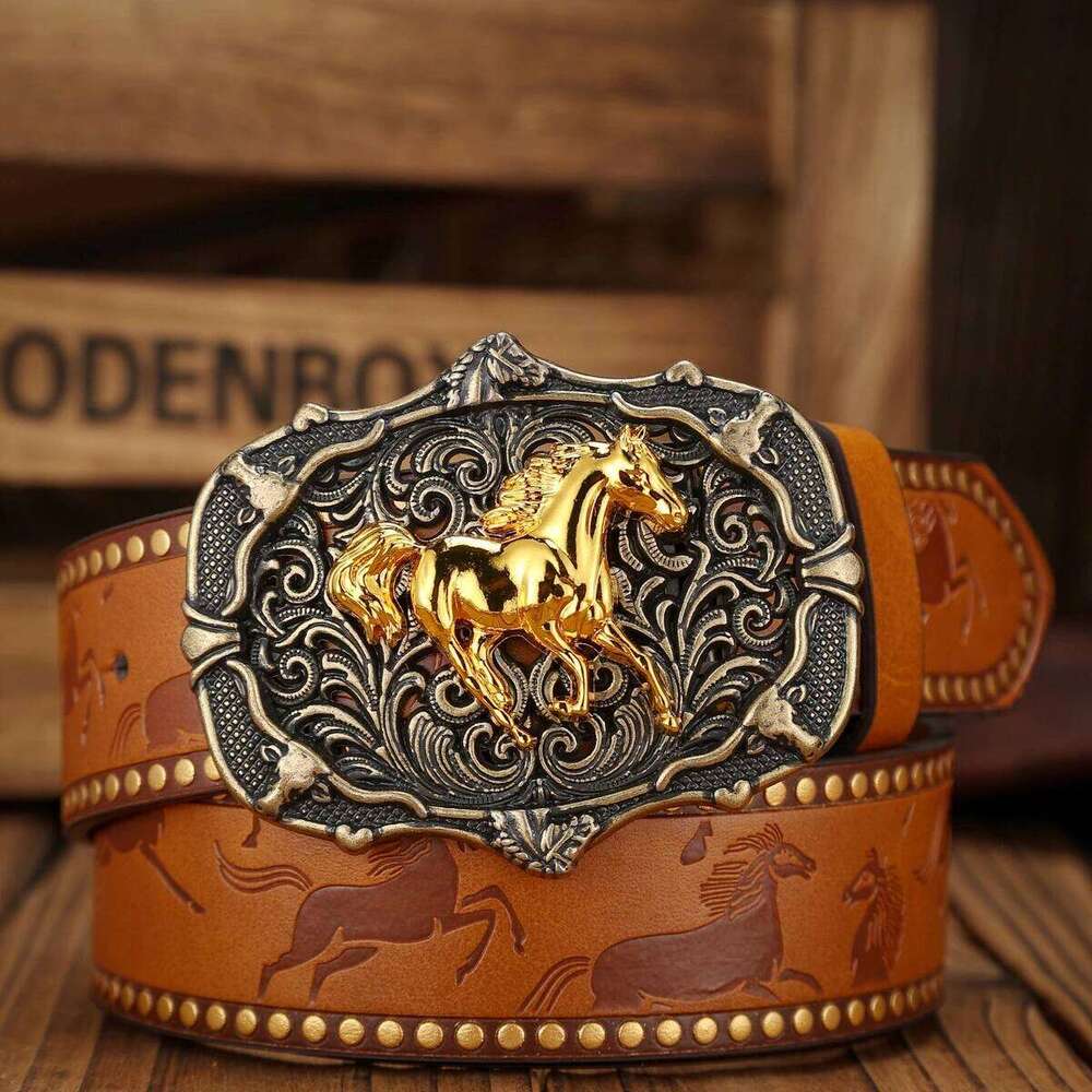 A unisex Western-style belt with vintage metal buckles, durable PU leather, and a cutting-edge fashion accessory for cowboys Y260225