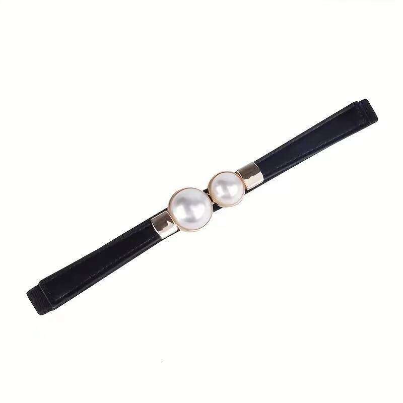 Women's Thin Elastic Decorative Dress Double Pearl Buckle Belt Waistband GM113 Y260225