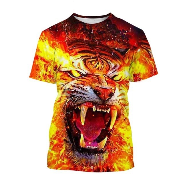 Luxury Brand Designer Clothes Clothing Animal Tiger Pattern Printed T-Shirt For Men, Hip-Hop Retro 3D Three-Dimensional Print, Breathable Mesh Short S