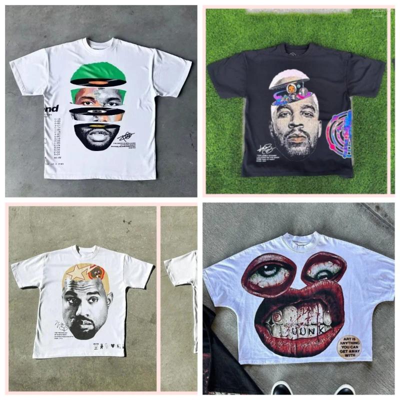 Men's T Shirts American Retro Street Portrait Printed Short Sleeve T-shirt Men Goth Harajuku Fashion Couple Casual Loose Oversized Top