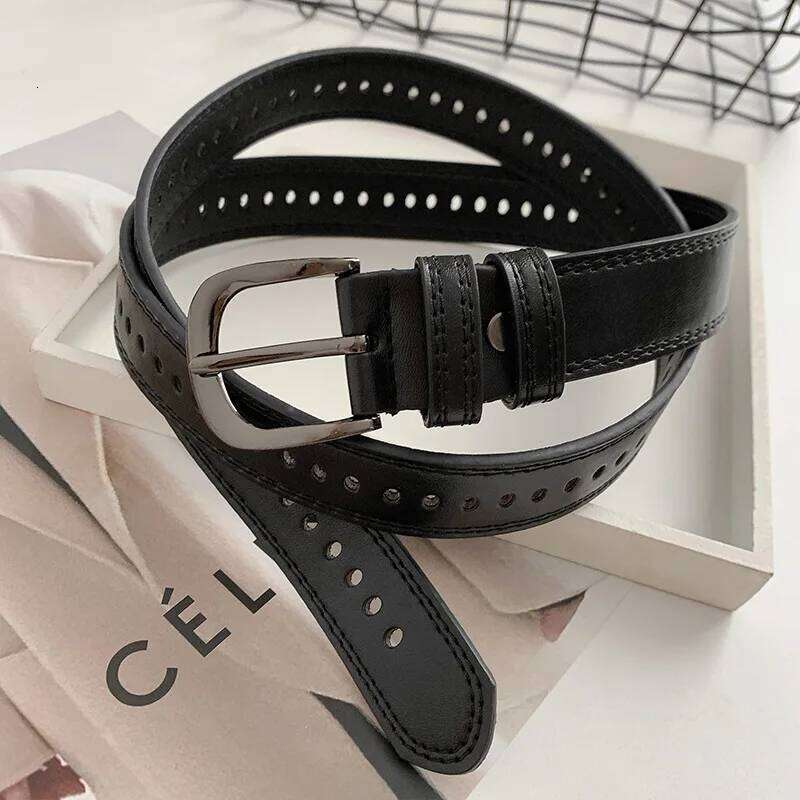 RICYGVM Jeans Pant Belt For Women Full Hole Leather Belts Fashion Simple Pin Buckle Waistband Black Coffee Students Girdle Strap Y260225
