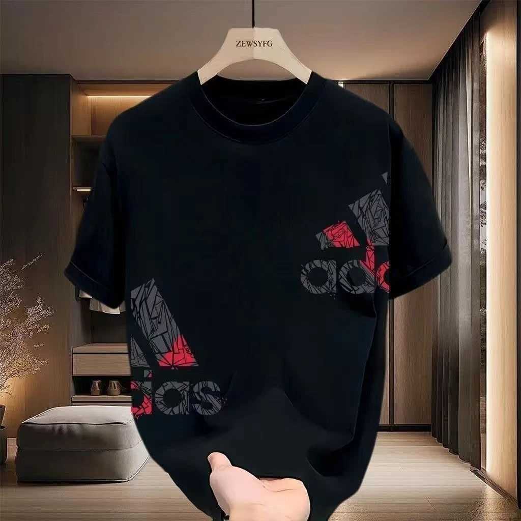 T-Shirt, Geometric Shatter Print Design, Heavyweight Combed Cotton Relaxed Drop-Shoulder Crew Neck for Casual Street StyleT260225