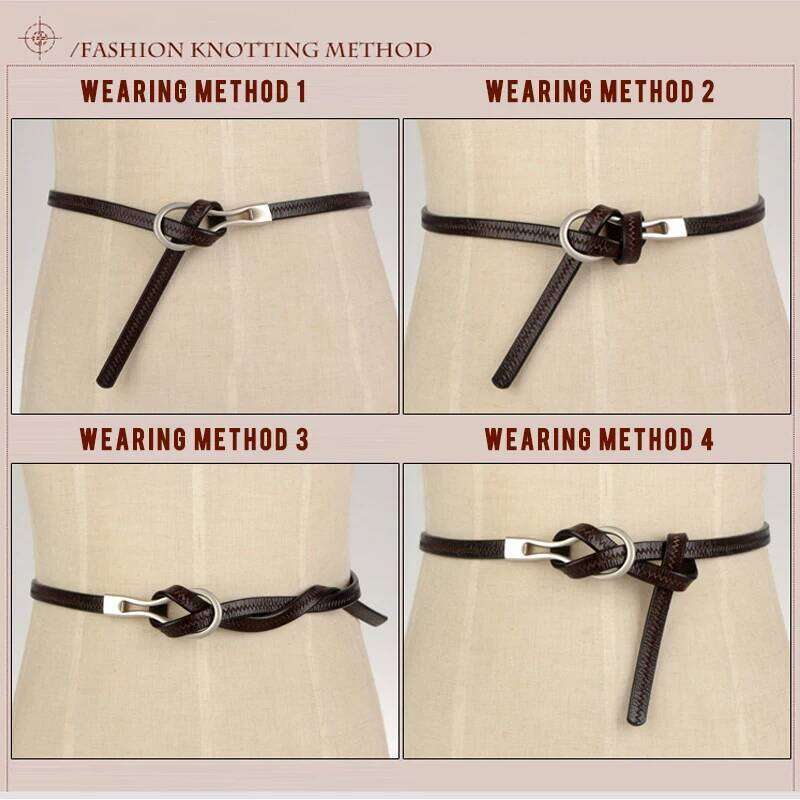 Simple women's genuine leather knotted thin belt with skirt coat tight waist luxury decoration Y260225