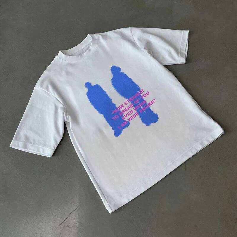 Men's Harajuku Shadow graphic cotton oversized top retro short-sleeved Tshirt summer street Korean fashion Y2k clothing C260225