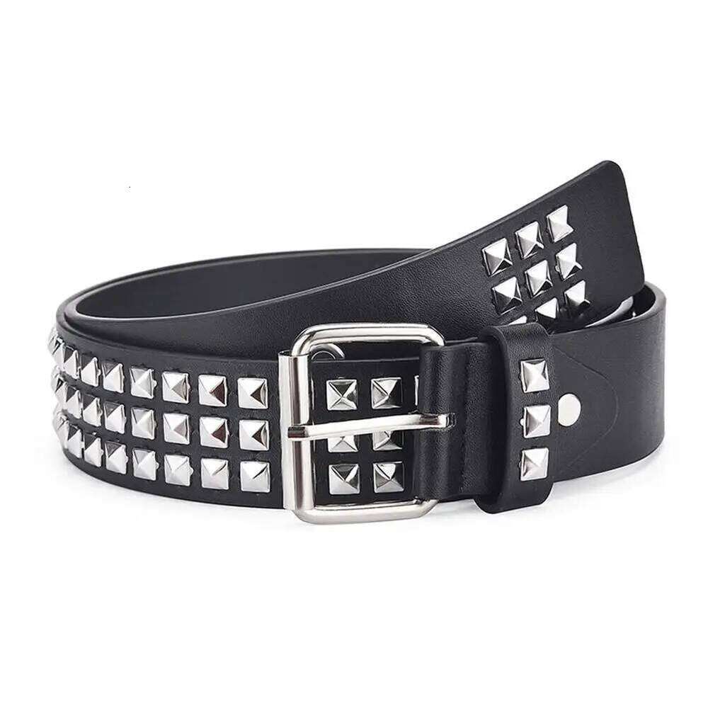 Black/Pink/White Trend Rivet Heavy Metal Men Women Punk Nightclub Rock Style Jeans Y2K Belt Fashion Decor Y260225