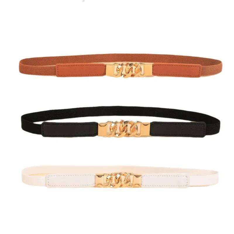 Golden round buckle elastic waistband suitable for matching dresses, shirts, long coats, etc Y260225