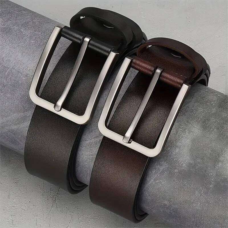 2pcs New Retro Men's Needle Belt,Casual Business Fashionable Belt,Alloy Buckle Real Belt Body, Paired With Jeans And Suit Y260225