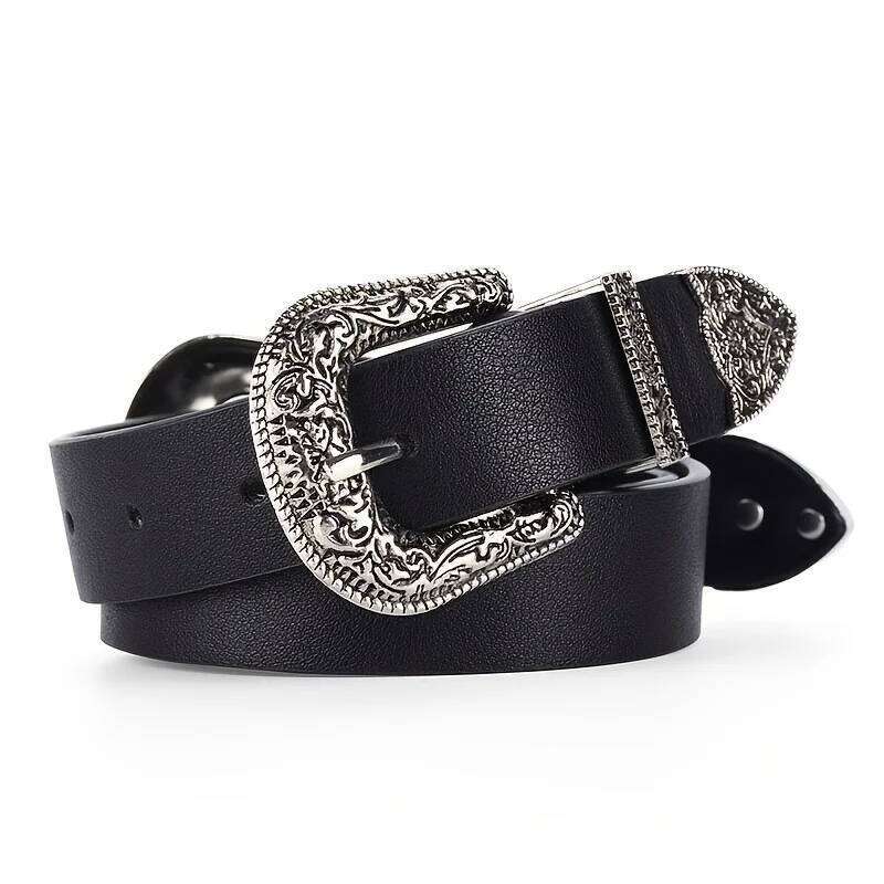 Women's Vintage Carved Men's Fashion Double Buckle Belt Hip Hop Rock Y2K Style PU Belt, Suitable for Men Women Y260225