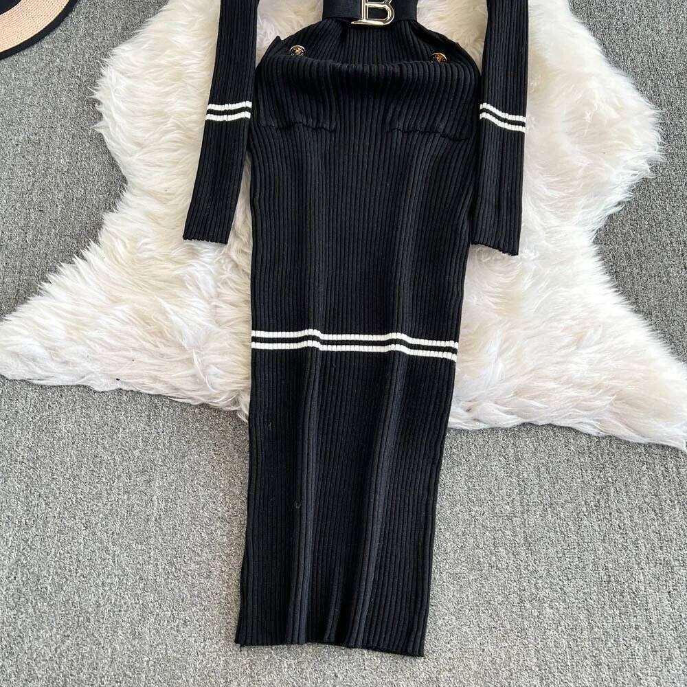 YuooMuoo Chic Fashion Sexy Package Hips Knitted Long 2025 Autumn Winter Women Elegant Black Bodycon Party Dress Streetwear XJ260225