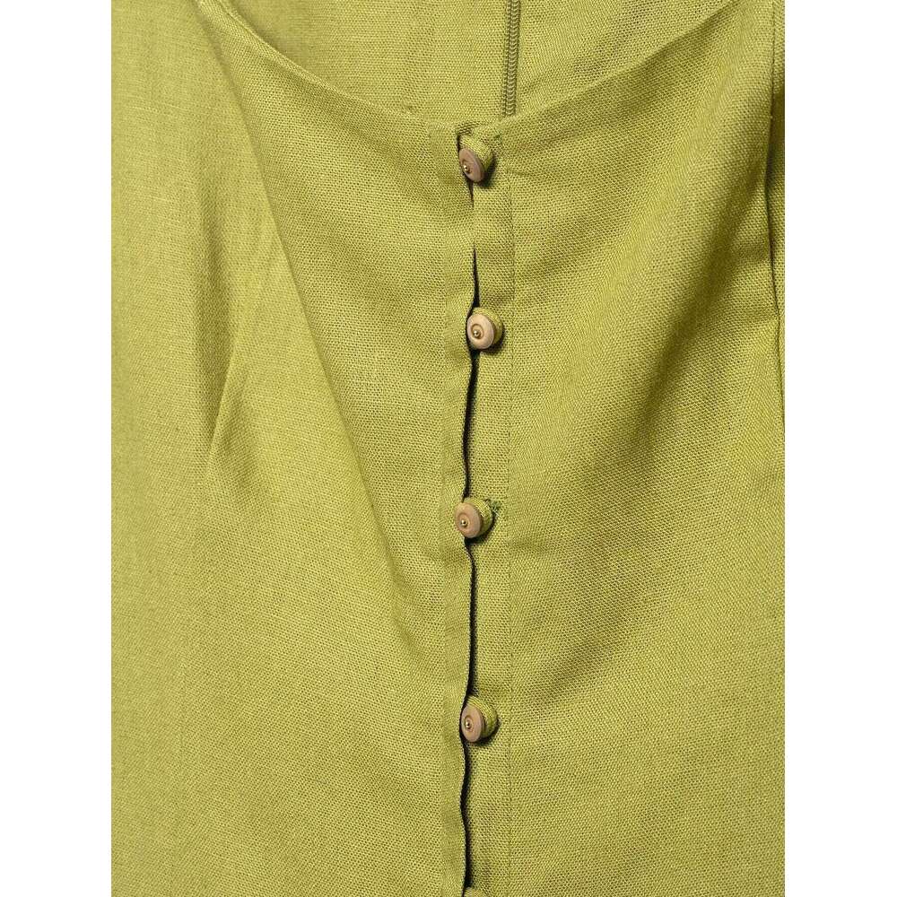 2025 Summer Elegant Women Fashion Solid Square Collar Sleeveless Single Breasted Dress Ladies Vacation Green Spilt Dresses XJ260225