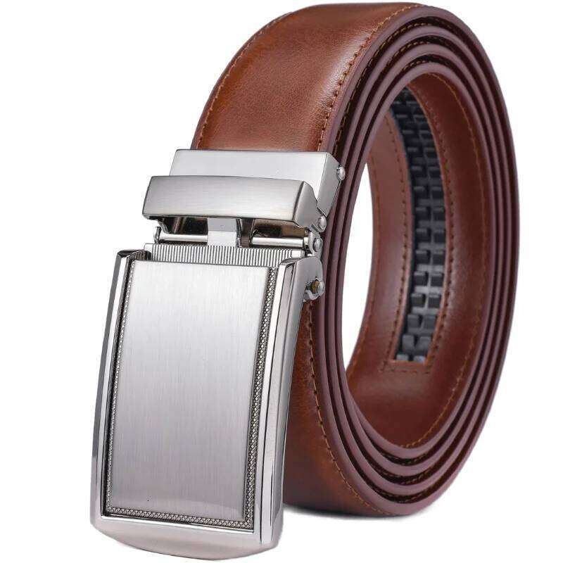 Men's Leather Ratchet Belt with Automatic Buckle 3.5CM Wide Adjustable Dress Y260225