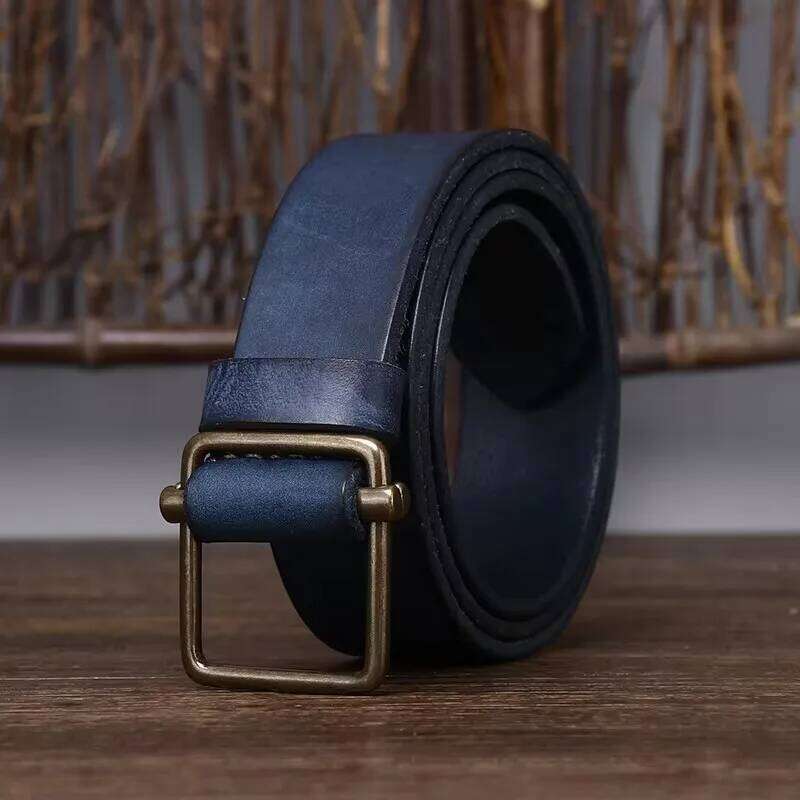 3.8CM No Hole Men's Thick Genuine Leather Strap Copper Buckle Cowhide Casual Jeans High Quality Retro Luxury Male Belt Y260225