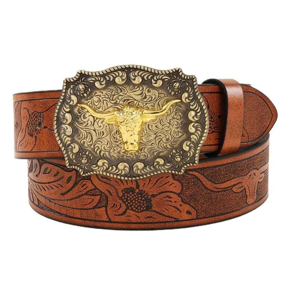 OYIFAN Western Cowboy Belt jeans pin buckle fashion 100-110-120cm carved men and women available trend belt Y260225