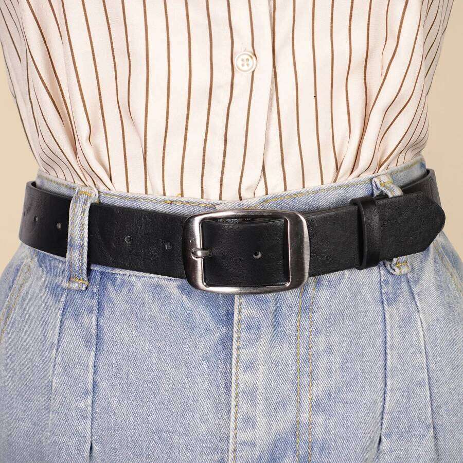 Classic Black Silver Pu Leather Thin Casual Needle Buckle Belt Pants Jeans Decoration Y260225