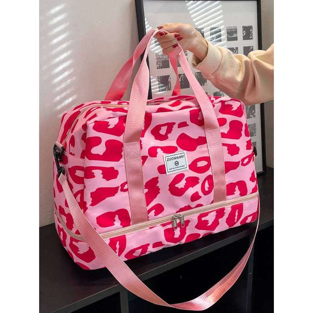Spacious & Durable Women's Carry-On Travel with Animal Print Nylon Large Capacity Sports Gym Weekend Overnight Bag Y260225