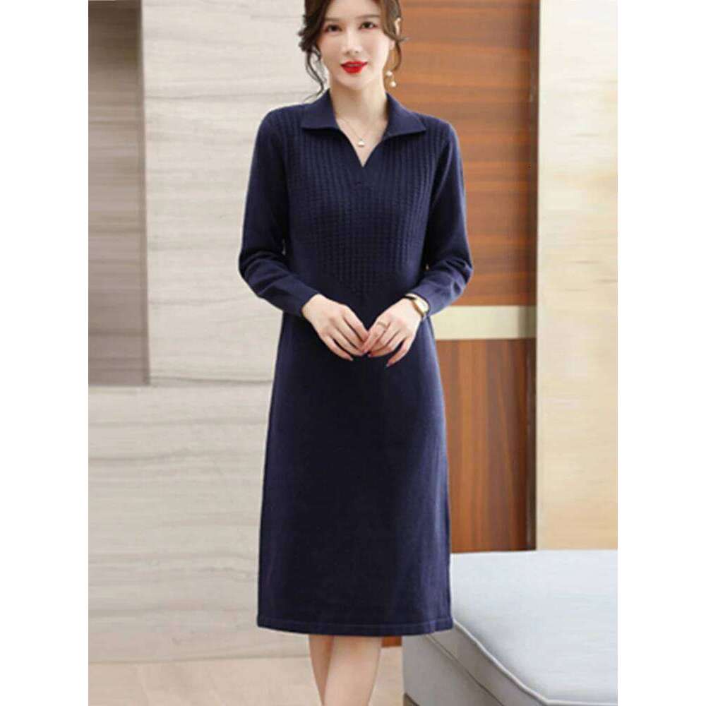 Autumn Winter Polo Collar Women's Knitted Dresses 2025 New Solid Korean Long Sleeve Elegant Bodycon Wrap Dress Female CQ296 XJ260225