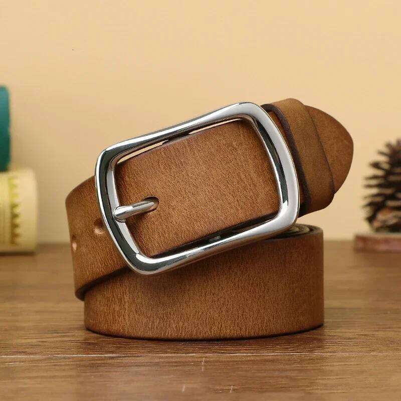 3.8CM Pure Cowhide High Quality Genuine Leather Belts for Men Brand Strap Male Stainless Steel Buckle Business Jeans Cowboy Y260225