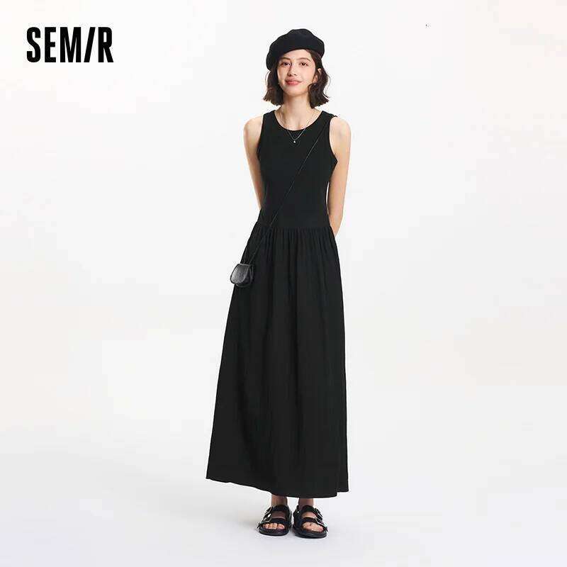 Semir Women High Waist Patchwork Tank Versatile 2025 New Summer Round Neck Long Dress Commute Chic for Trendy Style XJ260225
