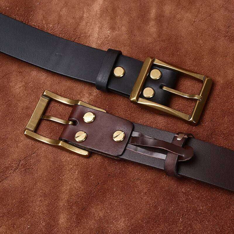 3.8 Cm Wide High Quality Genuine Leather Men's Retro Thickened First Layer Pure Cowhide Brass Buckle Jeans Luxury Male Belt Y260225