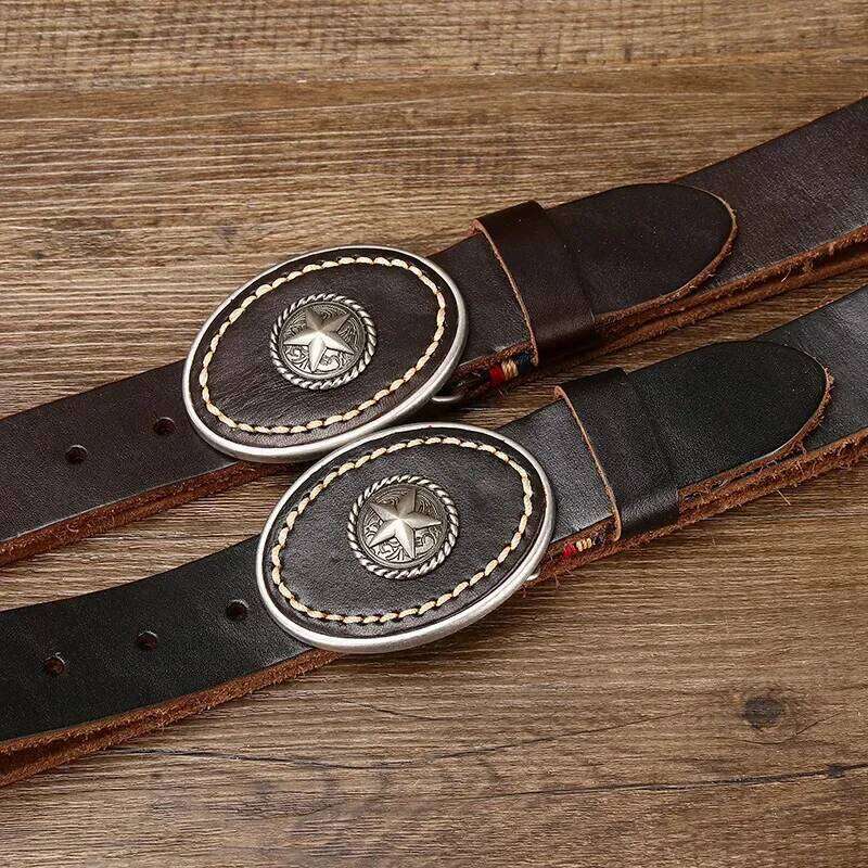 3.8CM Pure High Quality Genuine Leather Belts for Men Strap Male Thickened Head Layer Cowhide Smooth Buckle Jeans Cintos Y260225