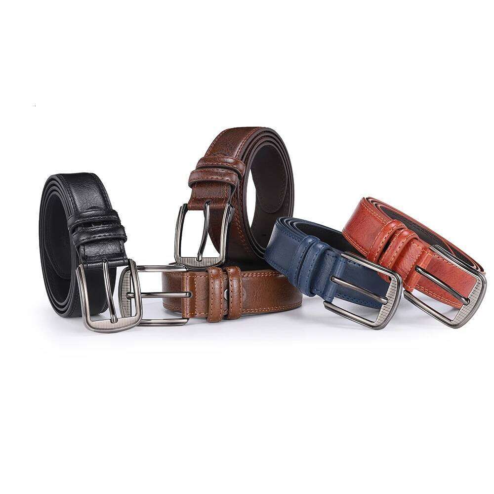 Men's cowhide pin buckle fashionable versatile pure leather pinhole belt new multi-colour red blue black brown yellow Y260225