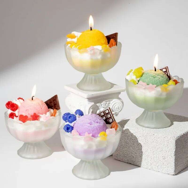 1PC Fruit Ice Cream Creative Exquisite Shape Yogurt Soybean Wax Birthday Gift Souvenir Scented Candles Decoration H260225
