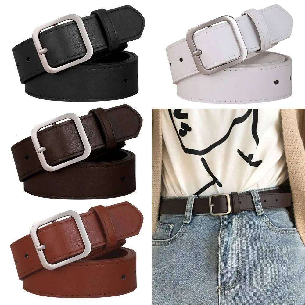 PU Leather For Women Square Pin Buckle Jeans Black Belt Chic Luxury Brand Fancy Vintage Strap Female Waistband Y260225