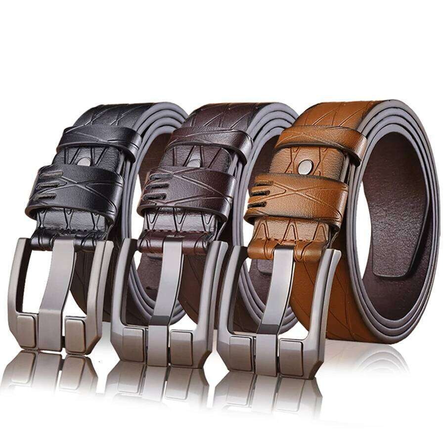 Pure casual men's leather young people's needle buckle, denim belt, Y260225