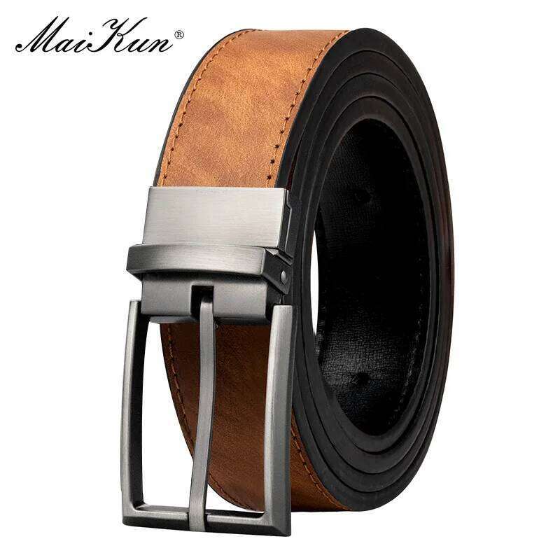 Maikun Reversible for Men Brown Leather For Trousers Boss Belts Men's Designer Waist Belt Coffee Y260225