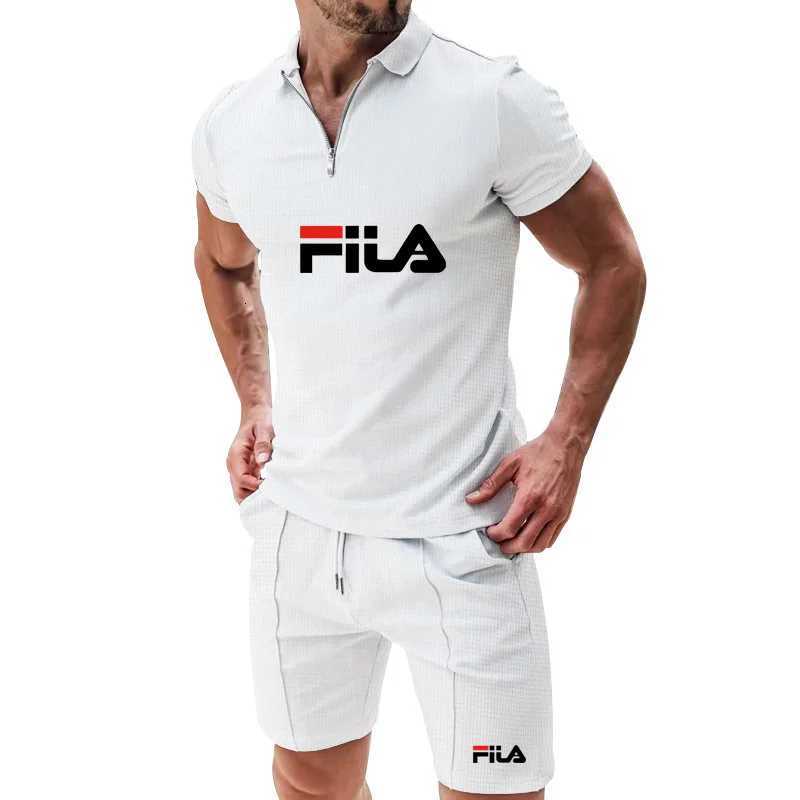 2026 Summer Men's Waffle-Knit Polo Short Set - Fashionable Casual Running Two-Piece TracksuitT260225