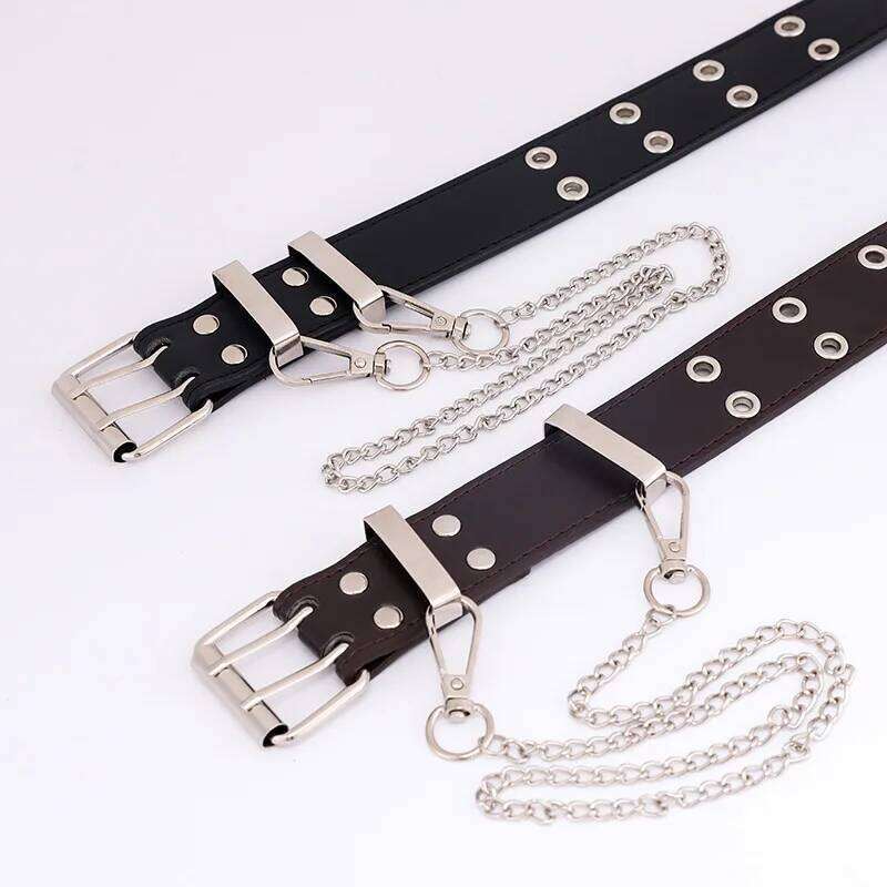 Women Ring Belts Double Hole Eyelet Grommet Leather Buckle Punk Pin Belt Leisure Dress Jeans Gothic Waistband Y260225