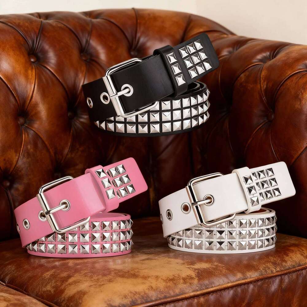 Vintage Men Women Punk Rivet Buckle Design Metal Gothic Y2k Belt Pu Leather Waistband Jeans Pants Decorative Bel Y260225